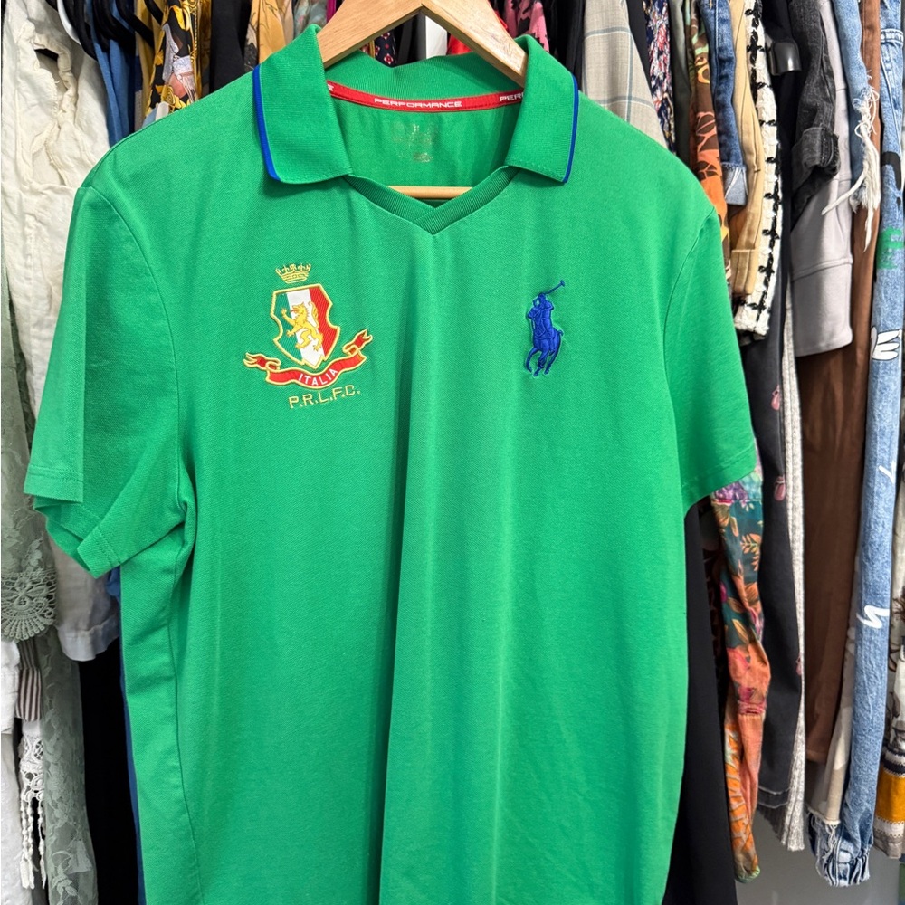 Ralph Lauren Bright Green Polo with Blue Pony & Multicolor Crest